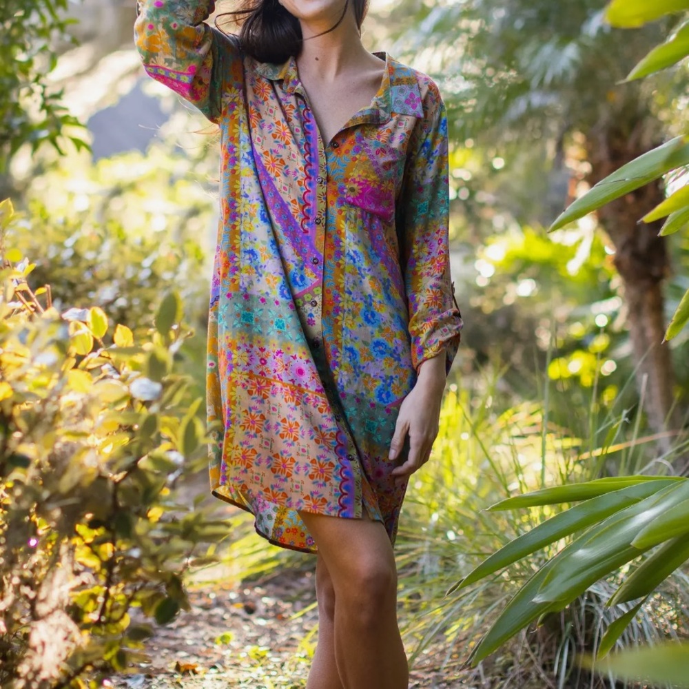 Lola Shirt Dress - Folk Flower Patchwork